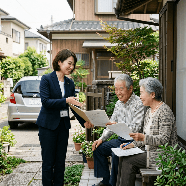書類の説明をするスタッフ